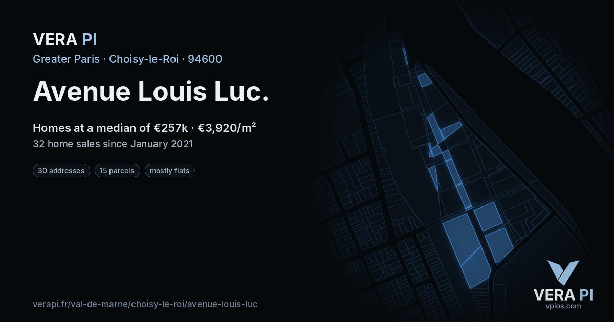 Avenue Louis Luc, Choisy-le-Roi at night – every parcel coloured by the prices around it, the street's own parcels lit