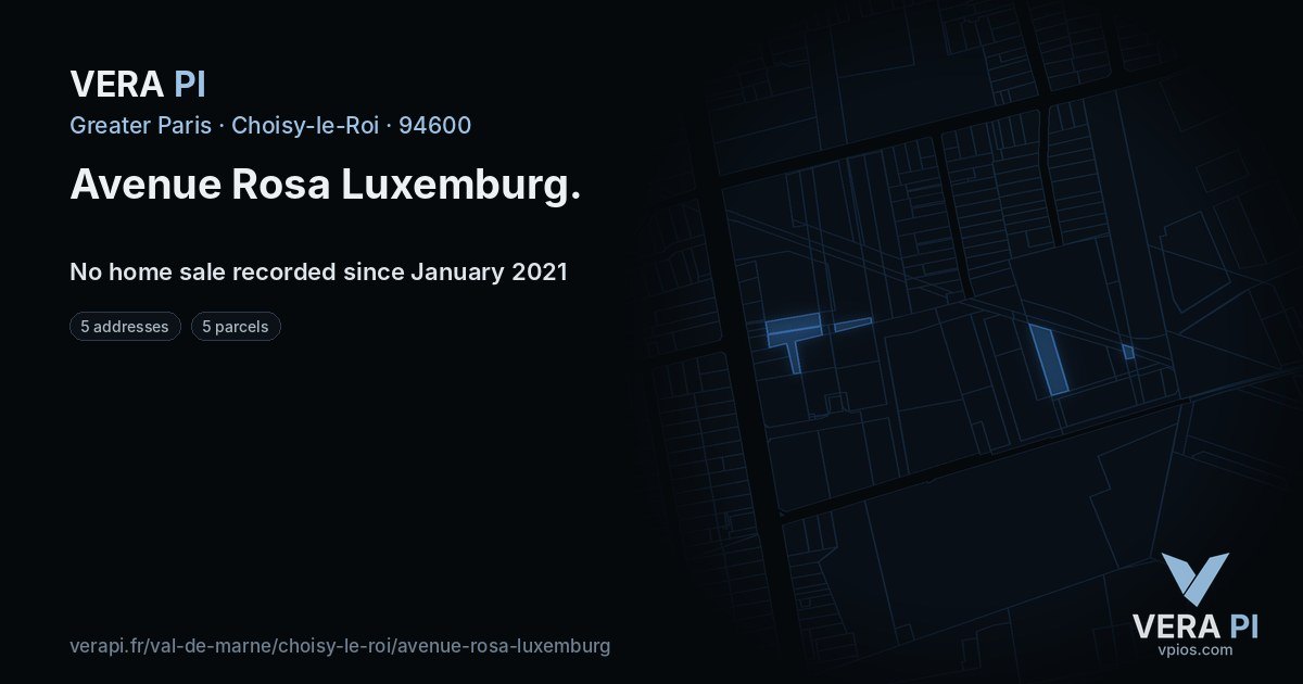 Avenue Rosa Luxemburg, Choisy-le-Roi at night – every parcel coloured by the prices around it, the street's own parcels lit