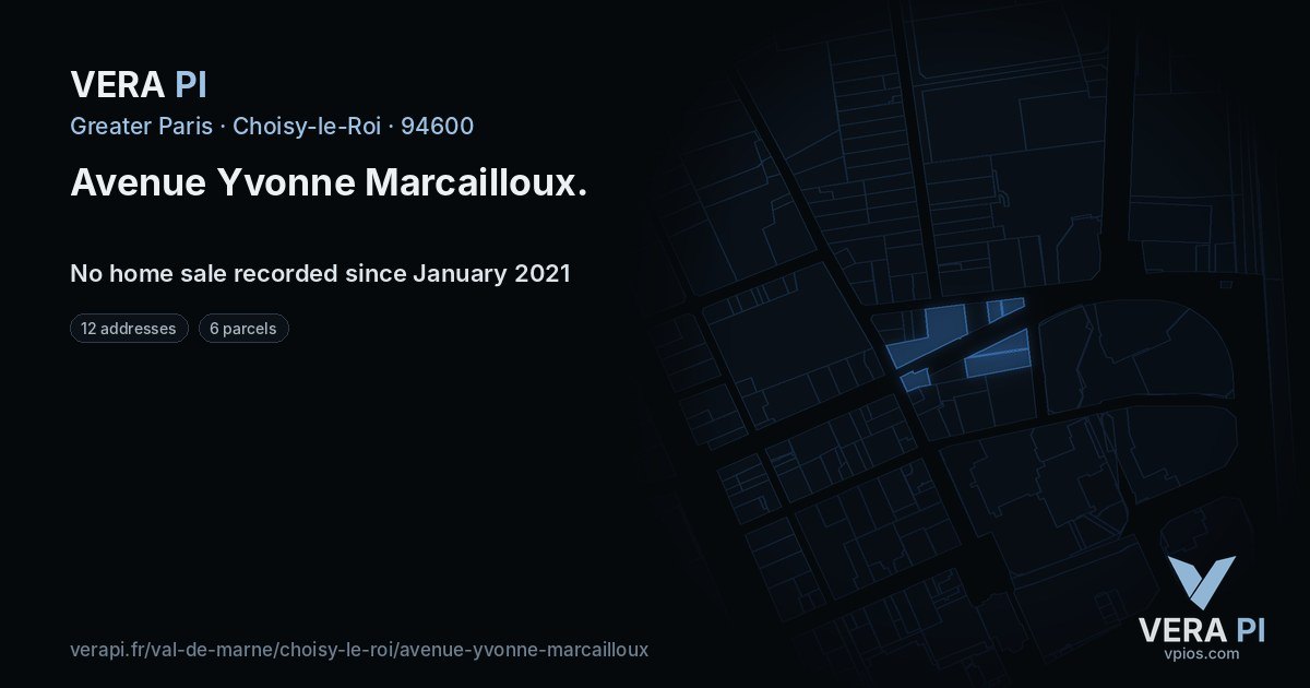 Avenue Yvonne Marcailloux, Choisy-le-Roi at night – every parcel coloured by the prices around it, the street's own parcels lit