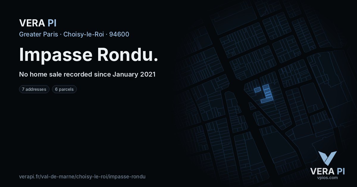 Impasse Rondu, Choisy-le-Roi at night – every parcel coloured by the prices around it, the street's own parcels lit