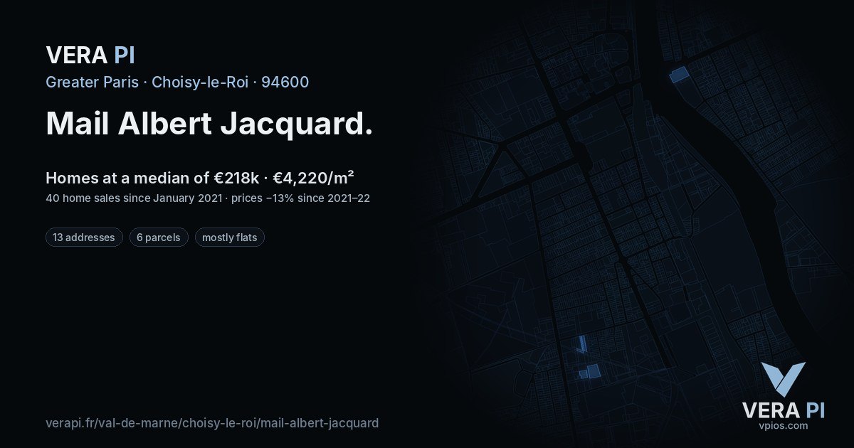 Mail Albert Jacquard, Choisy-le-Roi at night – every parcel coloured by the prices around it, the street's own parcels lit