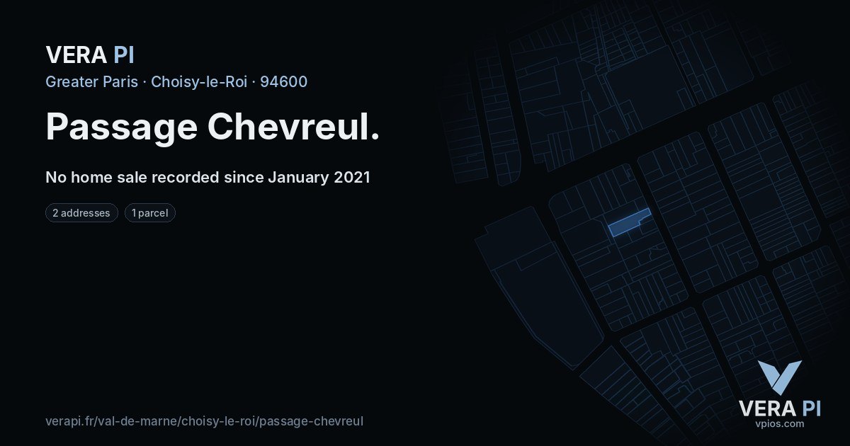 Passage Chevreul, Choisy-le-Roi at night – every parcel coloured by the prices around it, the street's own parcels lit