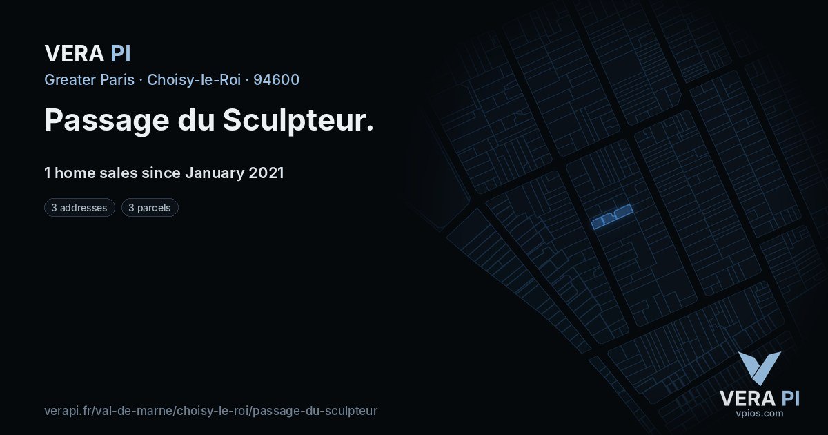 Passage du Sculpteur, Choisy-le-Roi at night – every parcel coloured by the prices around it, the street's own parcels lit