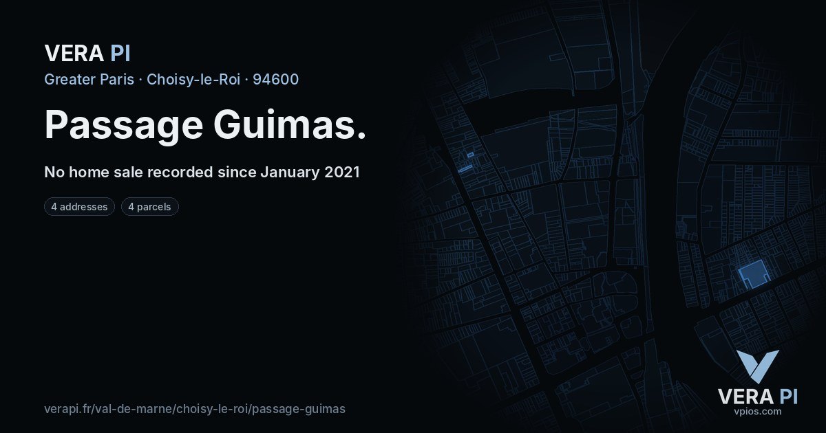 Passage Guimas, Choisy-le-Roi at night – every parcel coloured by the prices around it, the street's own parcels lit