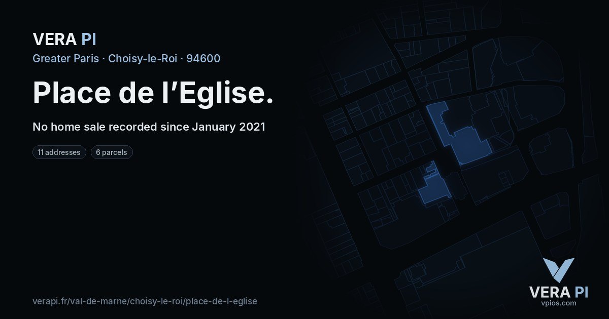 Place de l’Eglise, Choisy-le-Roi at night – every parcel coloured by the prices around it, the street's own parcels lit