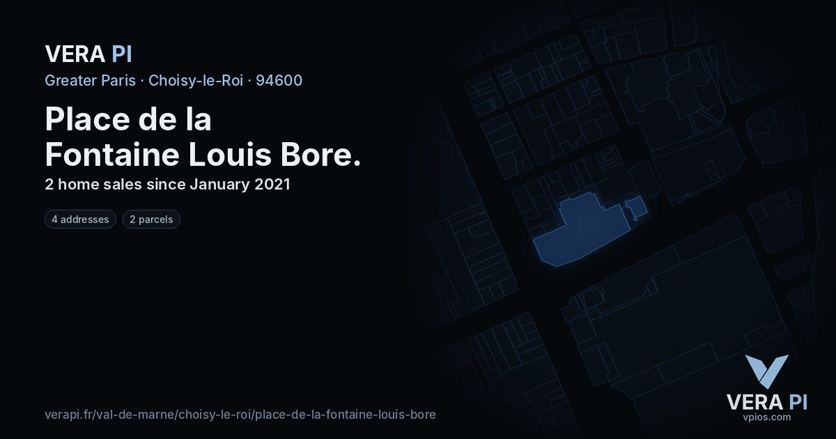 Place de la Fontaine Louis Bore, Choisy-le-Roi at night – every parcel coloured by the prices around it, the street's own parcels lit