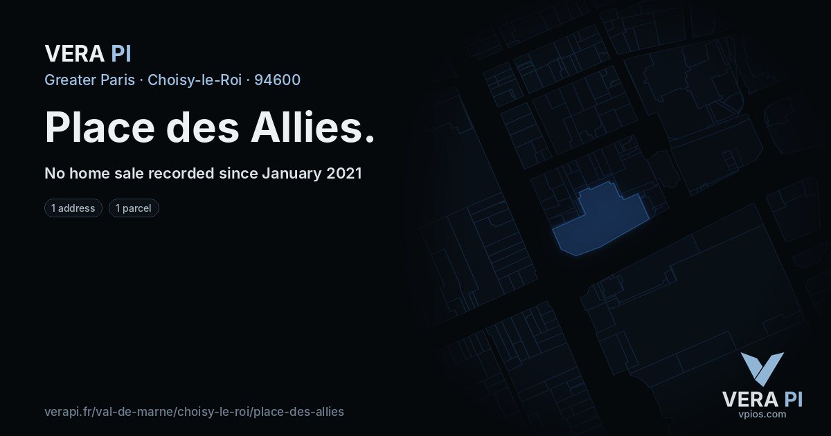 Place des Allies, Choisy-le-Roi at night – every parcel coloured by the prices around it, the street's own parcels lit