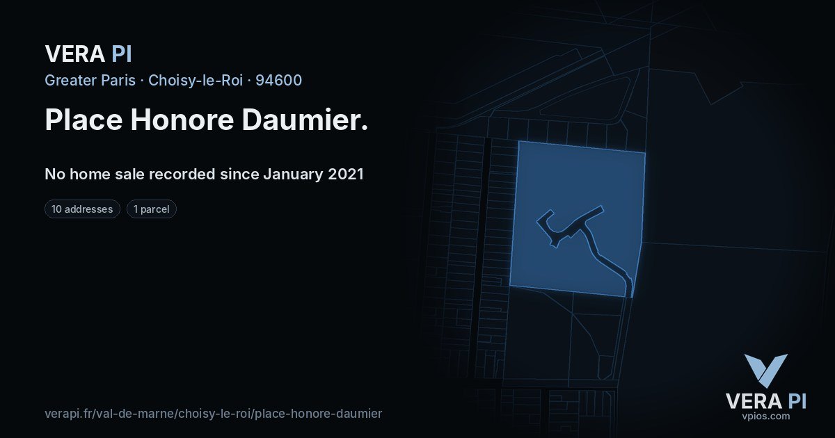 Place Honore Daumier, Choisy-le-Roi at night – every parcel coloured by the prices around it, the street's own parcels lit