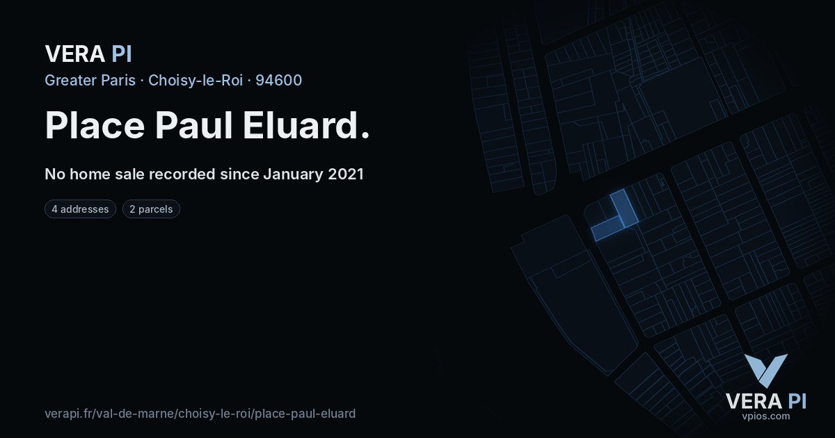 Place Paul Eluard, Choisy-le-Roi at night – every parcel coloured by the prices around it, the street's own parcels lit