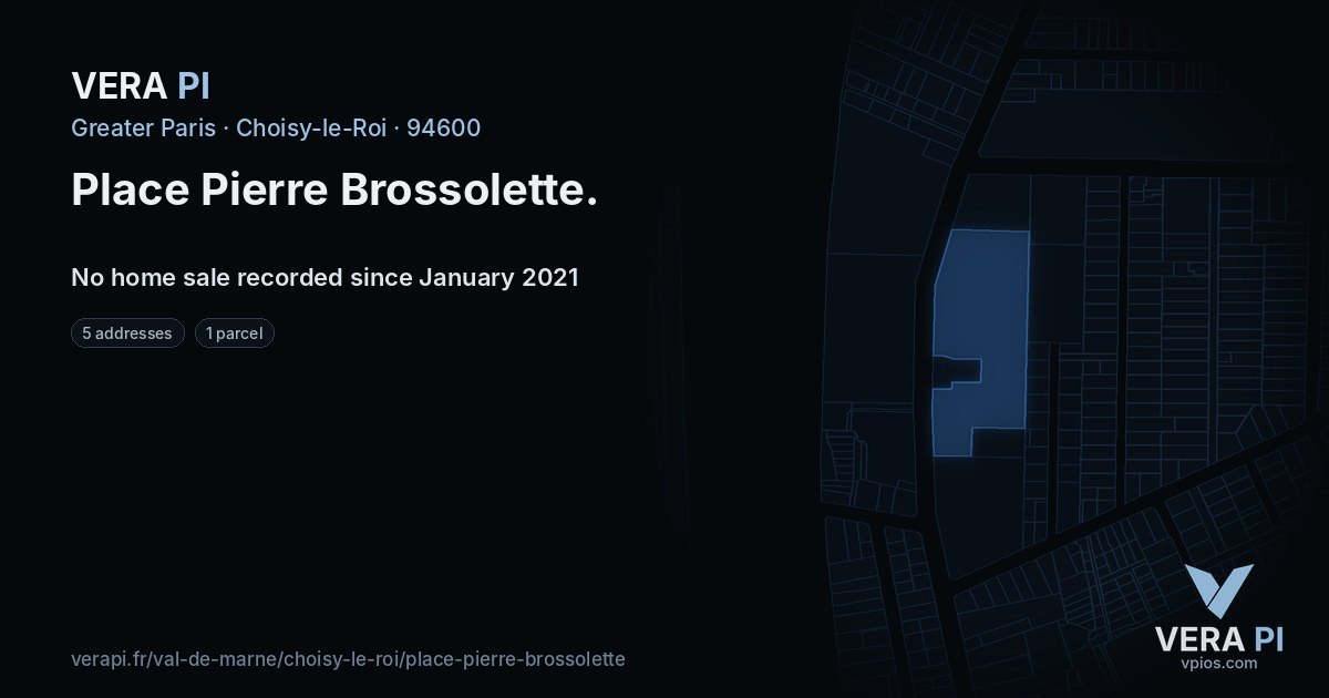 Place Pierre Brossolette, Choisy-le-Roi at night – every parcel coloured by the prices around it, the street's own parcels lit