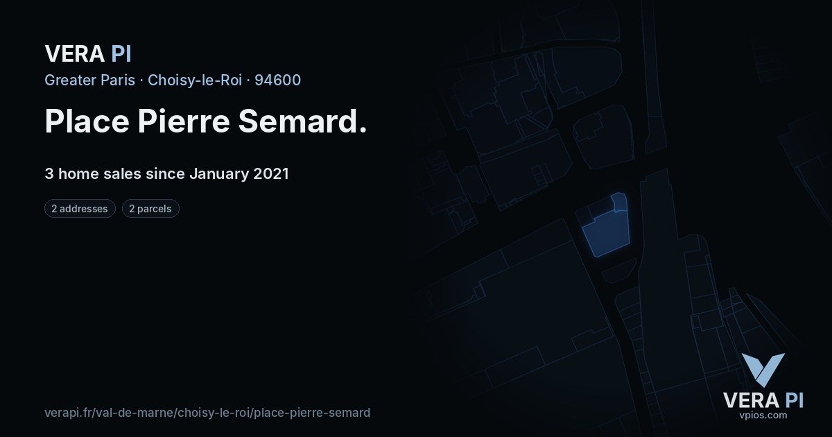 Place Pierre Semard, Choisy-le-Roi at night – every parcel coloured by the prices around it, the street's own parcels lit