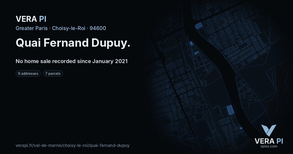 Quai Fernand Dupuy, Choisy-le-Roi at night – every parcel coloured by the prices around it, the street's own parcels lit