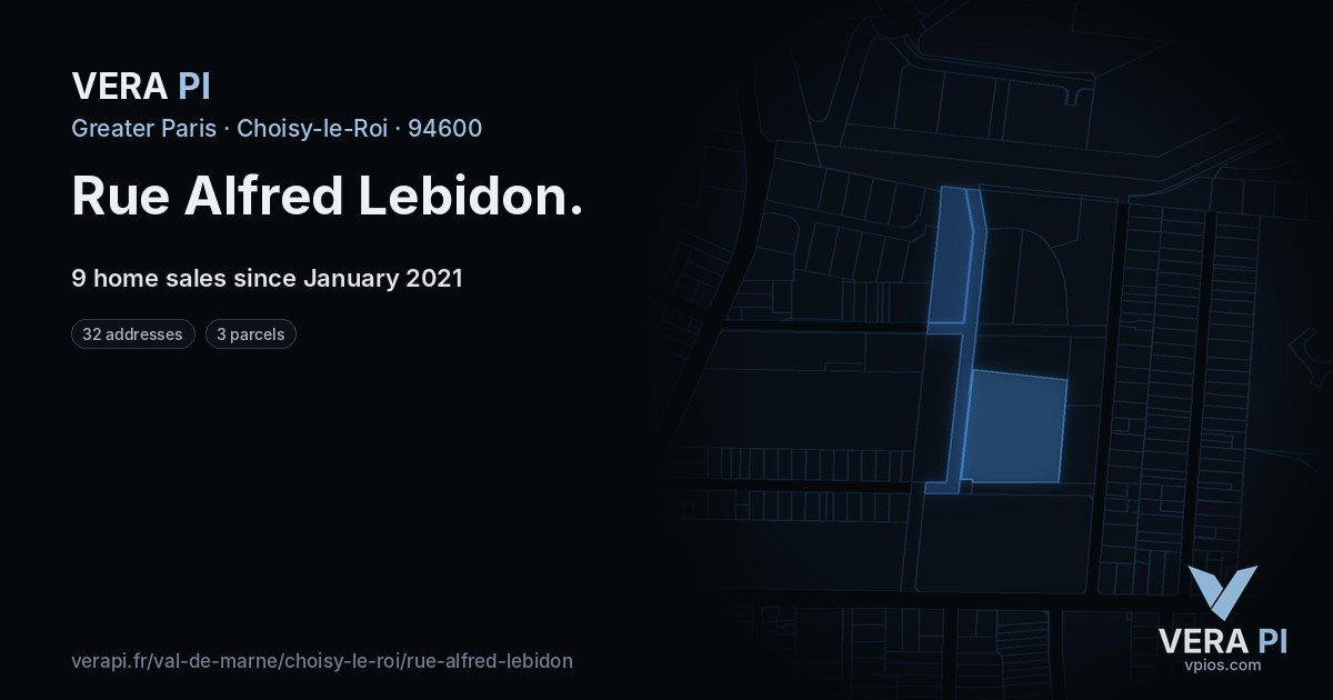 Rue Alfred Lebidon, Choisy-le-Roi at night – every parcel coloured by the prices around it, the street's own parcels lit
