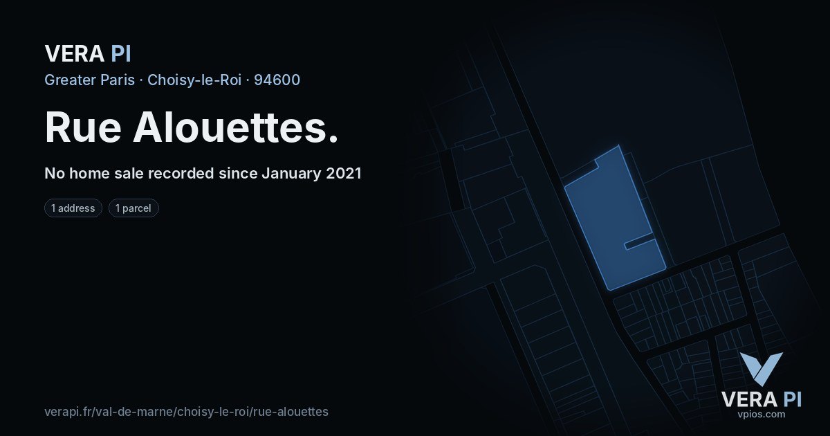 Rue Alouettes, Choisy-le-Roi at night – every parcel coloured by the prices around it, the street's own parcels lit