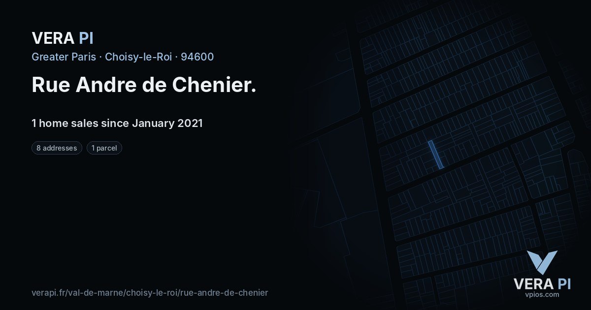 Rue Andre de Chenier, Choisy-le-Roi at night – every parcel coloured by the prices around it, the street's own parcels lit