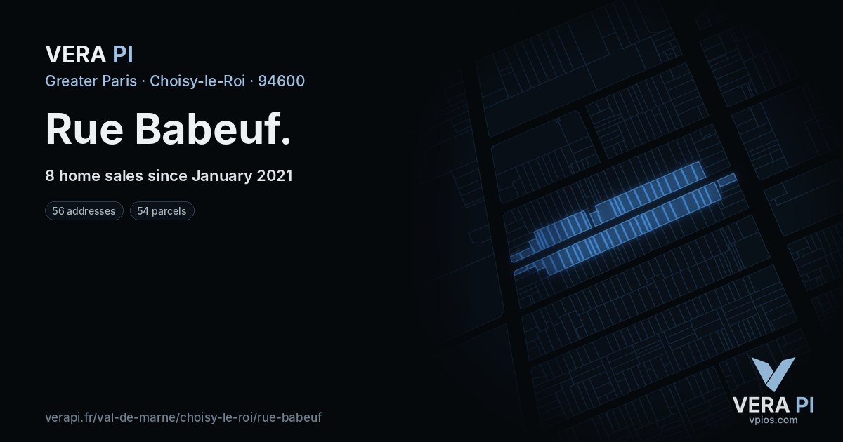 Rue Babeuf, Choisy-le-Roi at night – every parcel coloured by the prices around it, the street's own parcels lit
