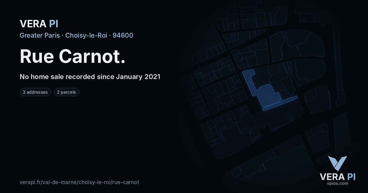 Rue Carnot, Choisy-le-Roi at night – every parcel coloured by the prices around it, the street's own parcels lit