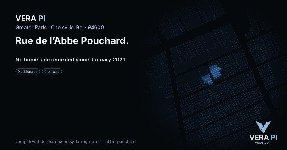 Rue de l’Abbe Pouchard, Choisy-le-Roi at night – every parcel coloured by the prices around it, the street's own parcels lit
