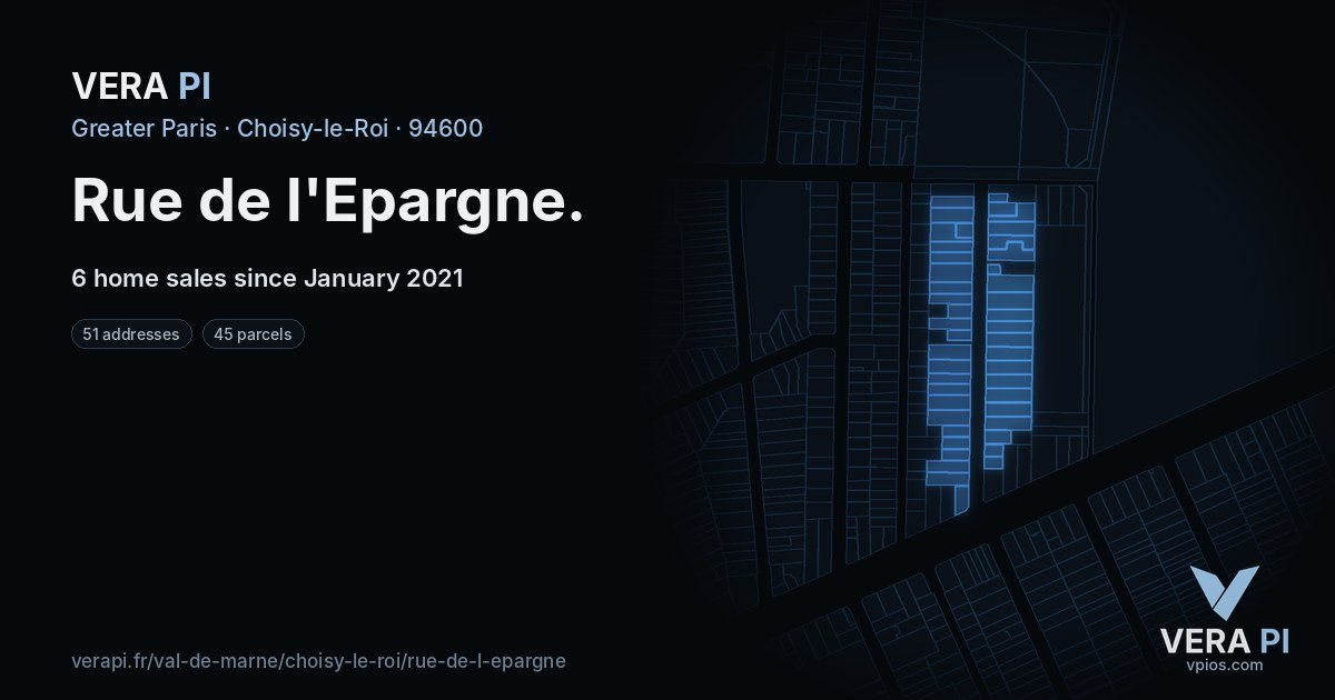 Rue de l'Epargne, Choisy-le-Roi at night – every parcel coloured by the prices around it, the street's own parcels lit