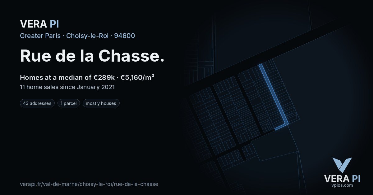 Rue de la Chasse, Choisy-le-Roi at night – every parcel coloured by the prices around it, the street's own parcels lit
