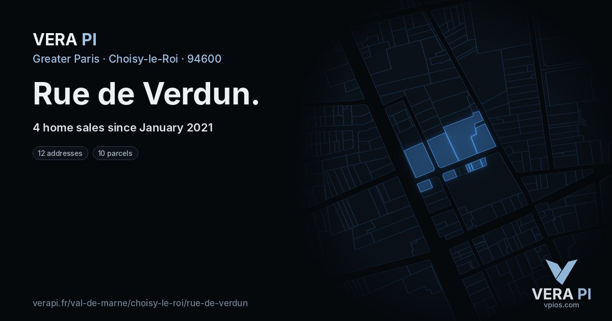 Rue de Verdun, Choisy-le-Roi at night – every parcel coloured by the prices around it, the street's own parcels lit
