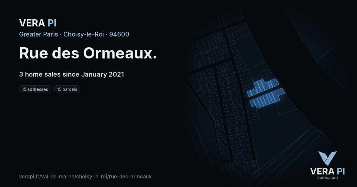 Rue des Ormeaux, Choisy-le-Roi at night – every parcel coloured by the prices around it, the street's own parcels lit