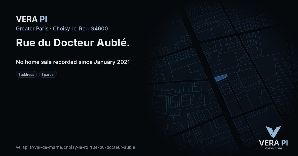 Rue du Docteur Aublé, Choisy-le-Roi at night – every parcel coloured by the prices around it, the street's own parcels lit