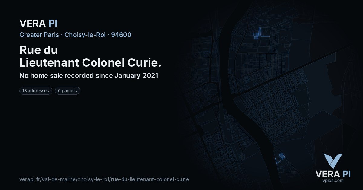 Rue du Lieutenant Colonel Curie, Choisy-le-Roi at night – every parcel coloured by the prices around it, the street's own parcels lit