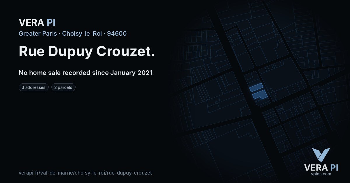 Rue Dupuy Crouzet, Choisy-le-Roi at night – every parcel coloured by the prices around it, the street's own parcels lit