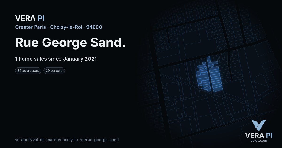 Rue George Sand, Choisy-le-Roi at night – every parcel coloured by the prices around it, the street's own parcels lit