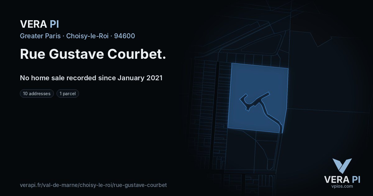 Rue Gustave Courbet, Choisy-le-Roi at night – every parcel coloured by the prices around it, the street's own parcels lit