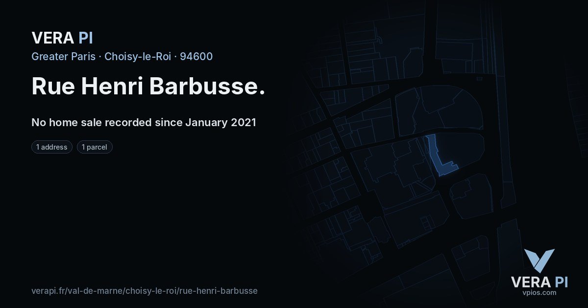 Rue Henri Barbusse, Choisy-le-Roi at night – every parcel coloured by the prices around it, the street's own parcels lit