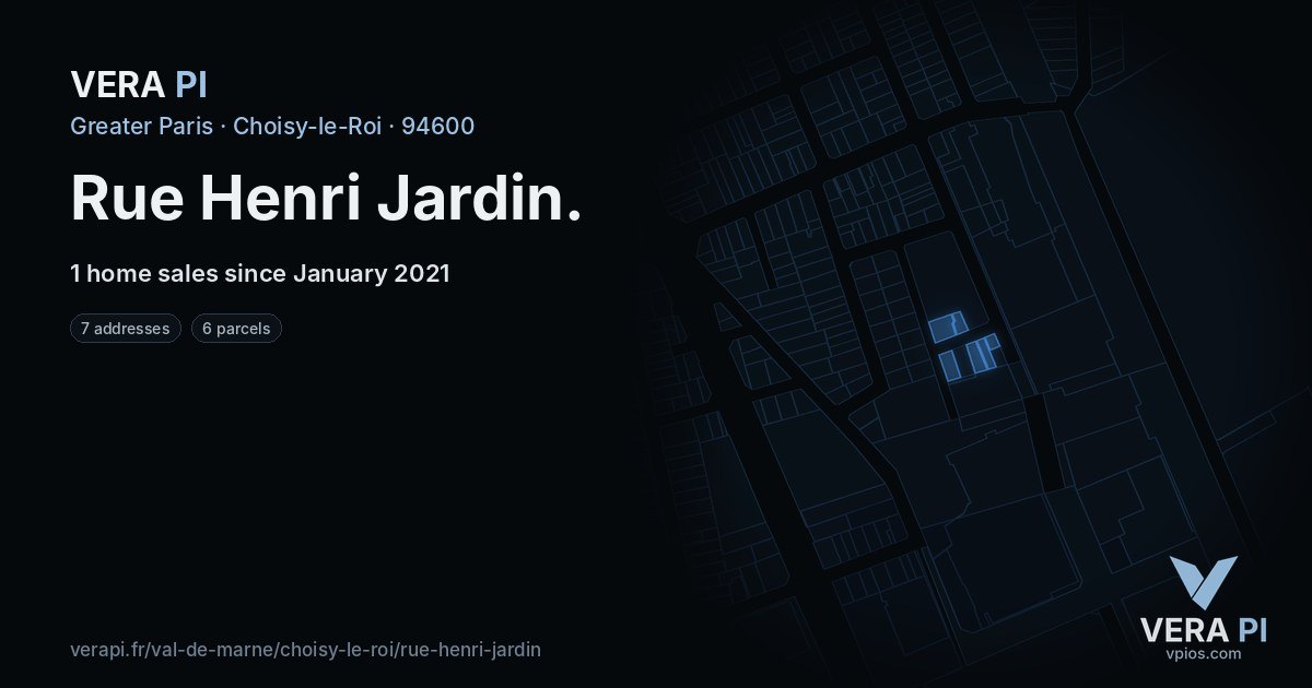 Rue Henri Jardin, Choisy-le-Roi at night – every parcel coloured by the prices around it, the street's own parcels lit