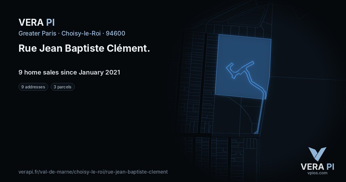 Rue Jean Baptiste Clément, Choisy-le-Roi at night – every parcel coloured by the prices around it, the street's own parcels lit
