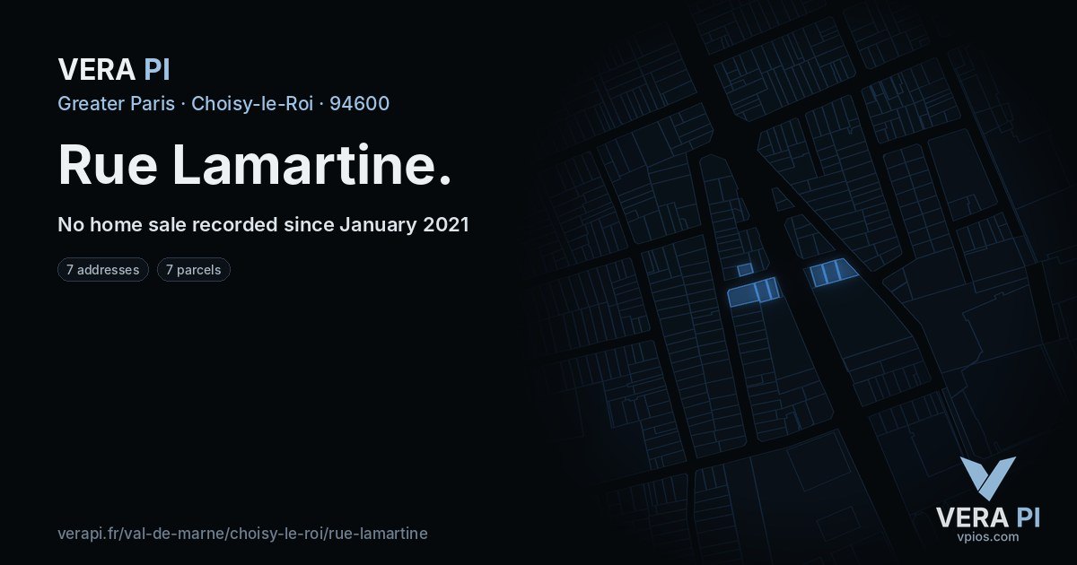 Rue Lamartine, Choisy-le-Roi at night – every parcel coloured by the prices around it, the street's own parcels lit