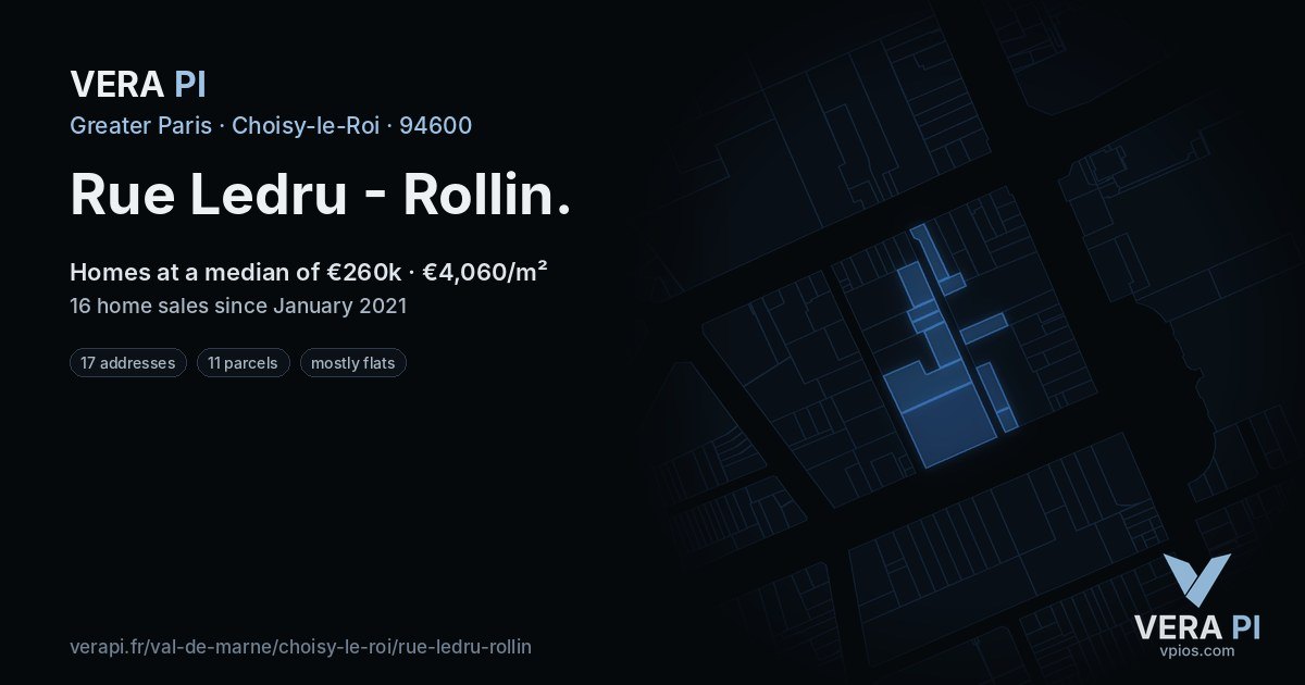 Rue Ledru - Rollin, Choisy-le-Roi at night – every parcel coloured by the prices around it, the street's own parcels lit