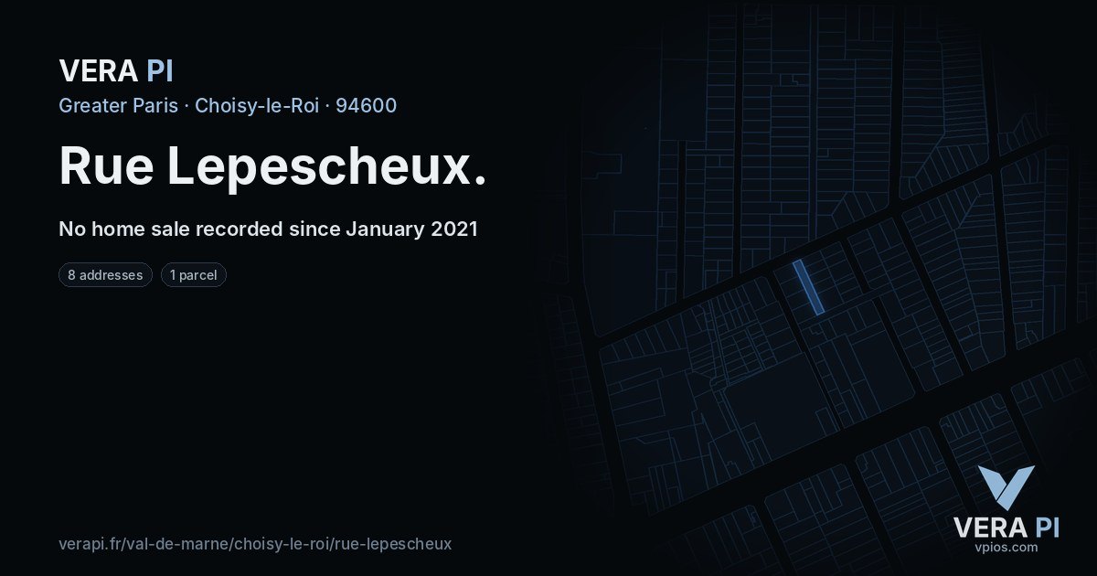 Rue Lepescheux, Choisy-le-Roi at night – every parcel coloured by the prices around it, the street's own parcels lit