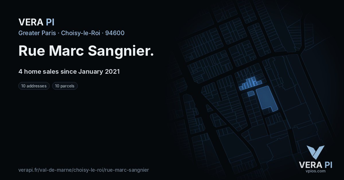 Rue Marc Sangnier, Choisy-le-Roi at night – every parcel coloured by the prices around it, the street's own parcels lit