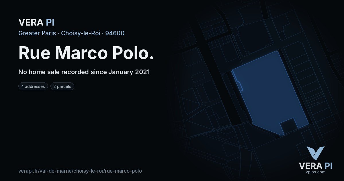 Rue Marco Polo, Choisy-le-Roi at night – every parcel coloured by the prices around it, the street's own parcels lit