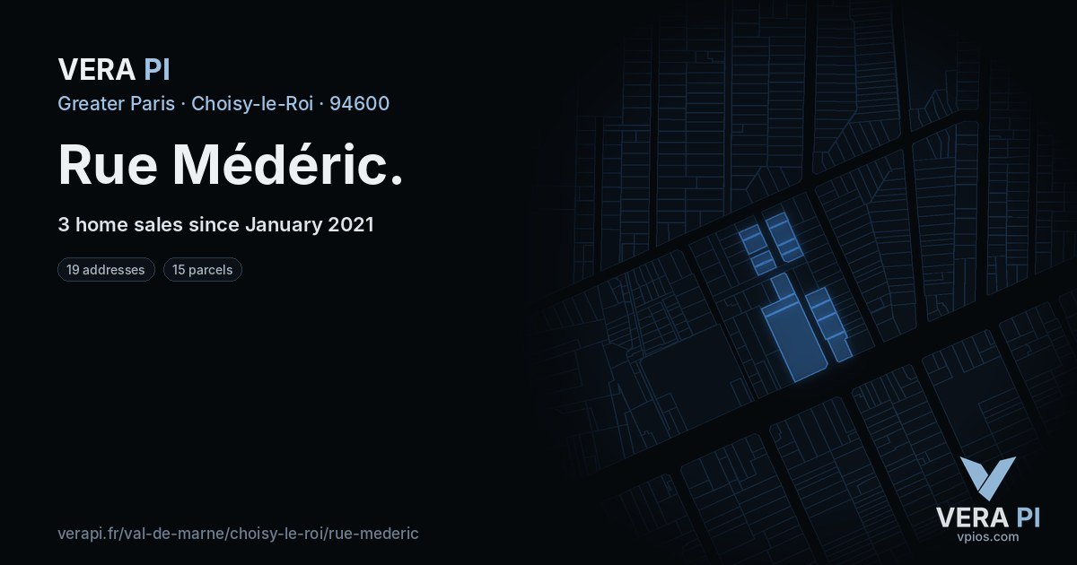 Rue Médéric, Choisy-le-Roi at night – every parcel coloured by the prices around it, the street's own parcels lit
