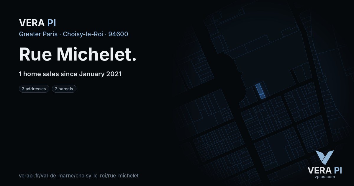 Rue Michelet, Choisy-le-Roi at night – every parcel coloured by the prices around it, the street's own parcels lit
