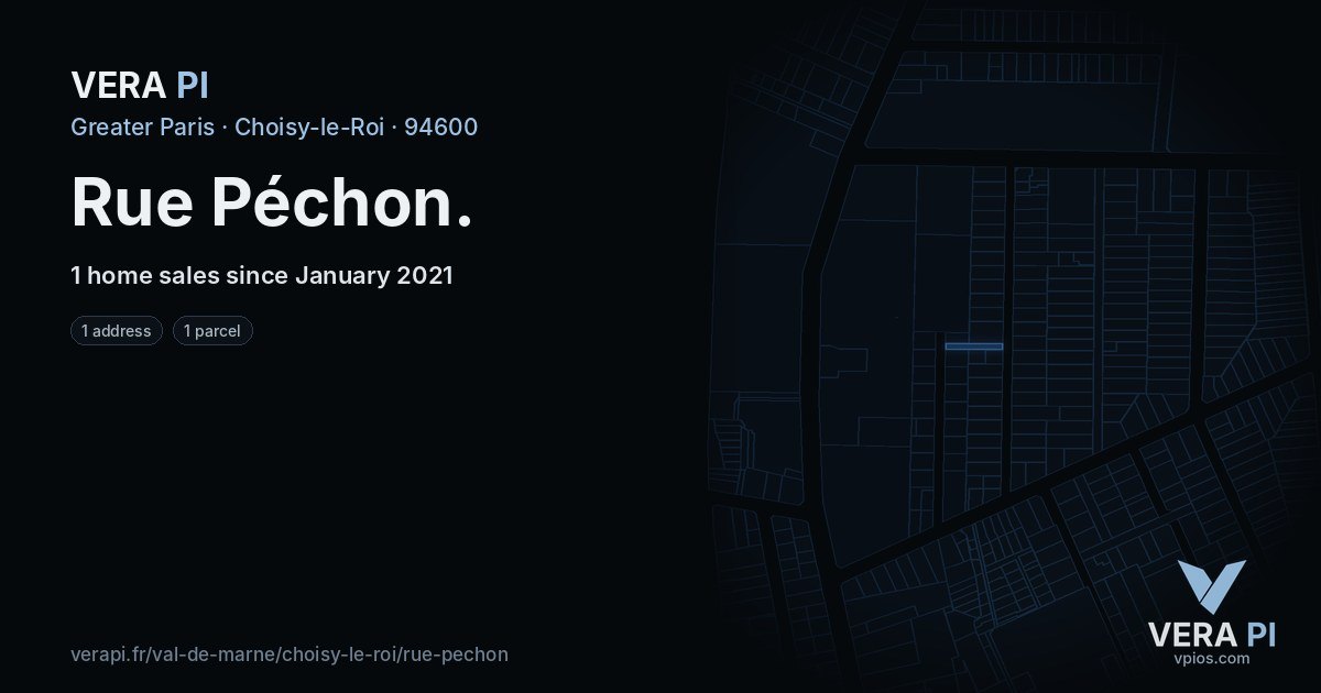 Rue Péchon, Choisy-le-Roi at night – every parcel coloured by the prices around it, the street's own parcels lit