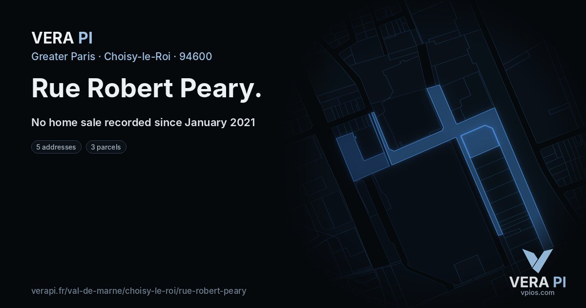 Rue Robert Peary, Choisy-le-Roi at night – every parcel coloured by the prices around it, the street's own parcels lit