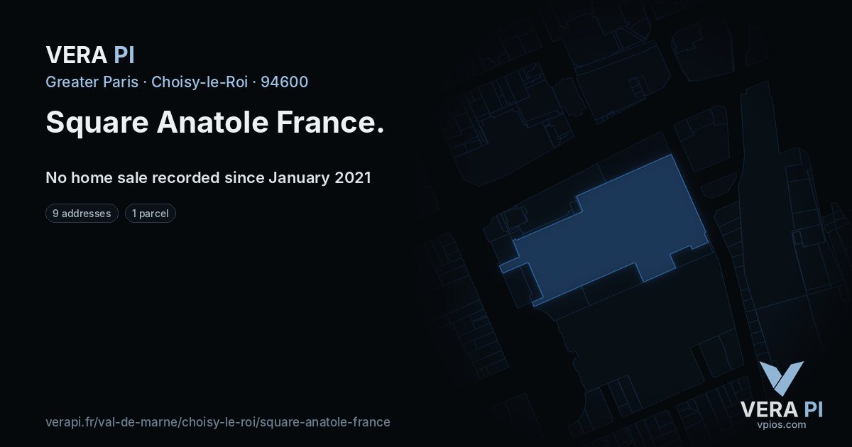 Square Anatole France, Choisy-le-Roi at night – every parcel coloured by the prices around it, the street's own parcels lit