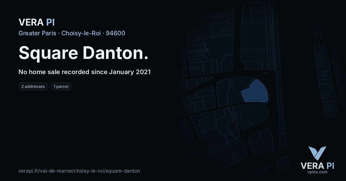 Square Danton, Choisy-le-Roi at night – every parcel coloured by the prices around it, the street's own parcels lit