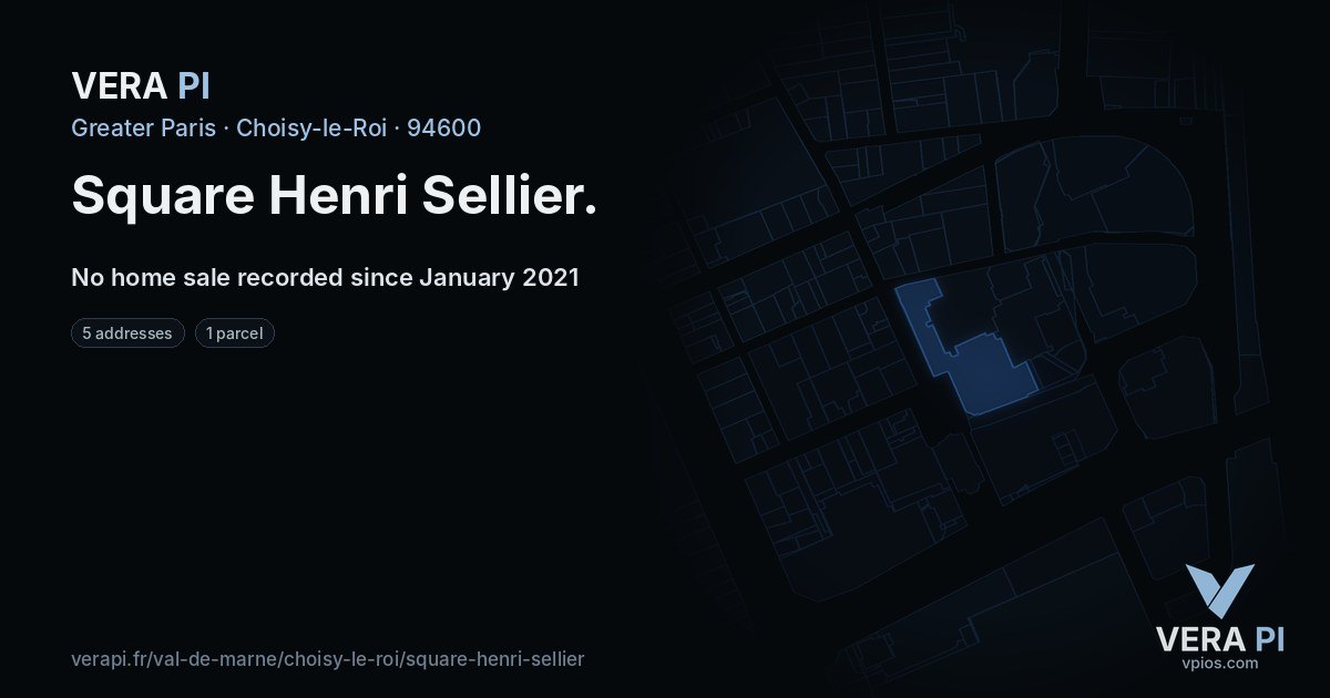 Square Henri Sellier, Choisy-le-Roi at night – every parcel coloured by the prices around it, the street's own parcels lit