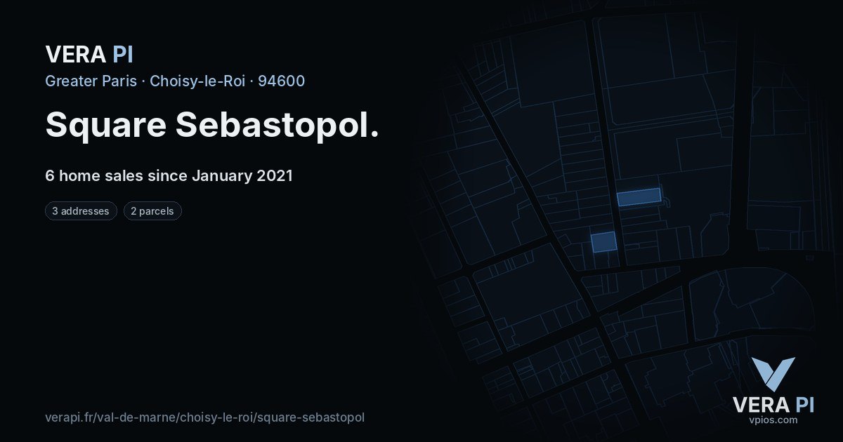 Square Sebastopol, Choisy-le-Roi at night – every parcel coloured by the prices around it, the street's own parcels lit