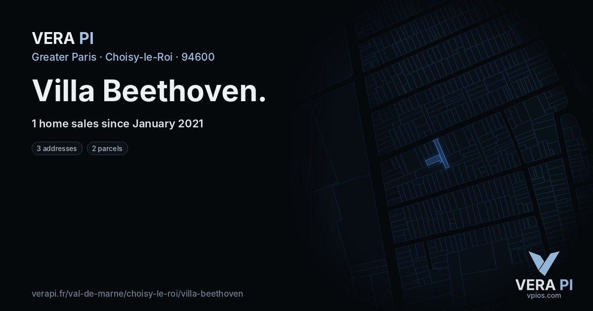 Villa Beethoven, Choisy-le-Roi at night – every parcel coloured by the prices around it, the street's own parcels lit