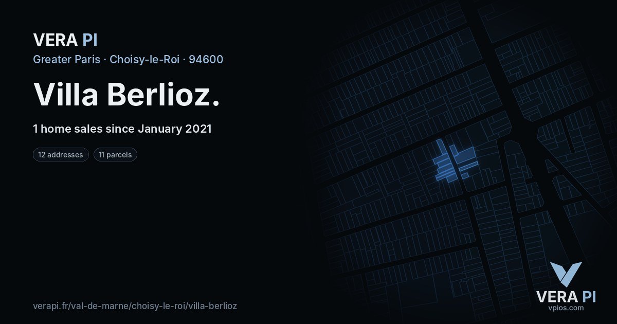 Villa Berlioz, Choisy-le-Roi at night – every parcel coloured by the prices around it, the street's own parcels lit