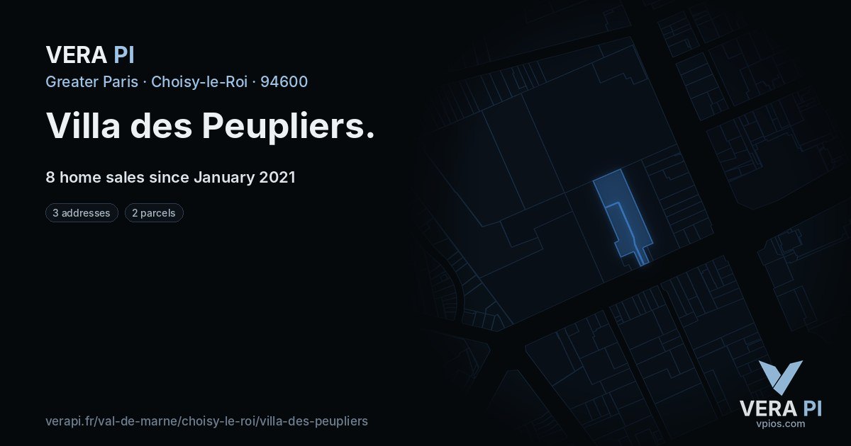 Villa des Peupliers, Choisy-le-Roi at night – every parcel coloured by the prices around it, the street's own parcels lit